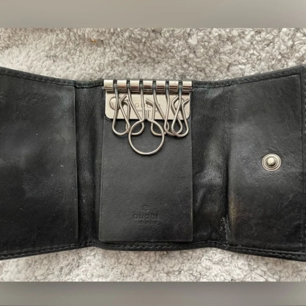 EUC GUCCI Leather Black Monogram Key Case Guccissima Green Red Card Holder - Picture 3 of 5